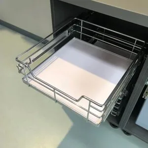 White Solid Base Cabinet basket with Chrome Wire