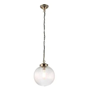 Fresco - 240V Ribbed Round Glass Pendant Light Fitting with Metal Chain