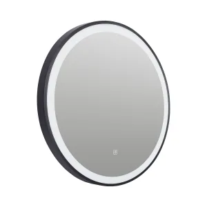 Odesa - Round Black Frame LED Illuminated 600mm Mirror with Touch Control & Demister