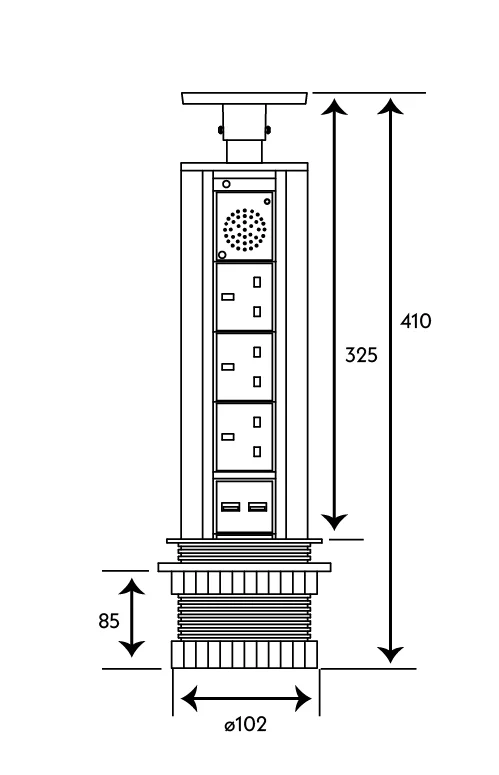 Pop-up socket tower 3 Gang & USB Sockets with Bluetooth Speaker - Image 3