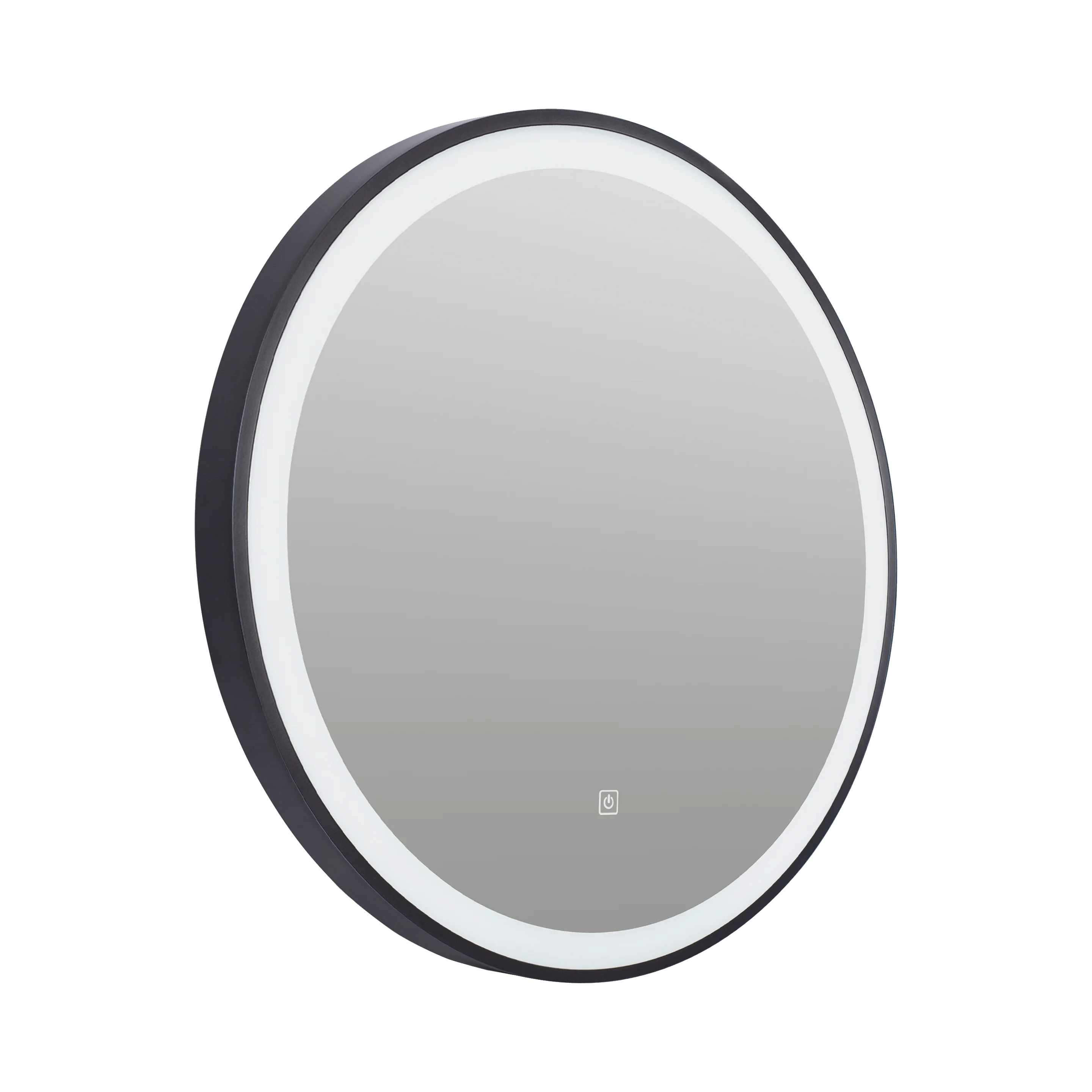 Odesa - Round Black Frame LED Illuminated 600mm Mirror with Touch Control & Demister