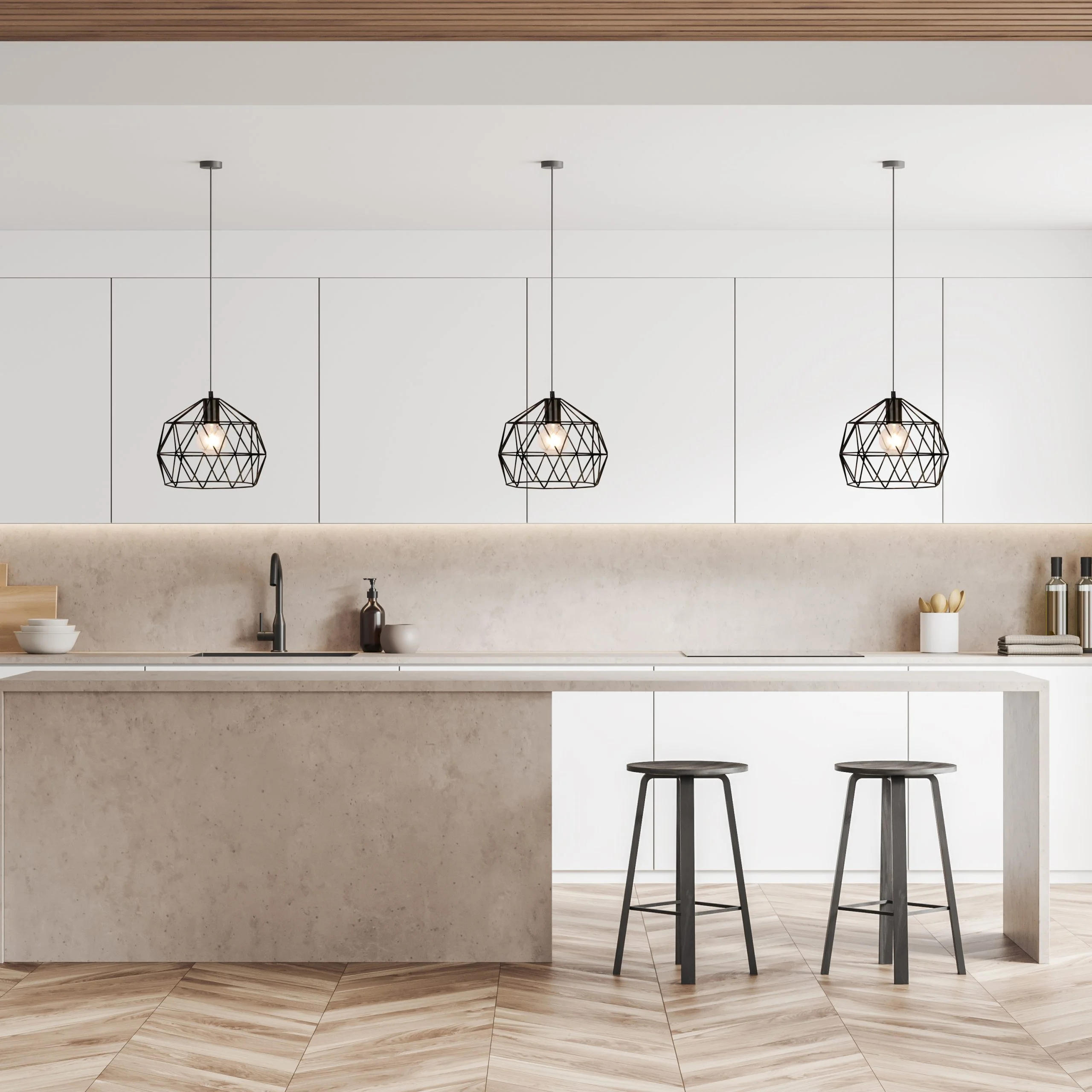 Terni - 240V Round Black Wire Shade IP44 Pendant Light Fitting - Image 2