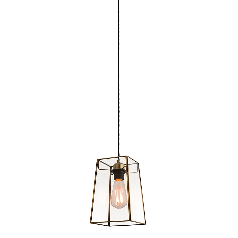 Amore - 240V Angular Box Antique Brass Shade Pendant Light Fitting
