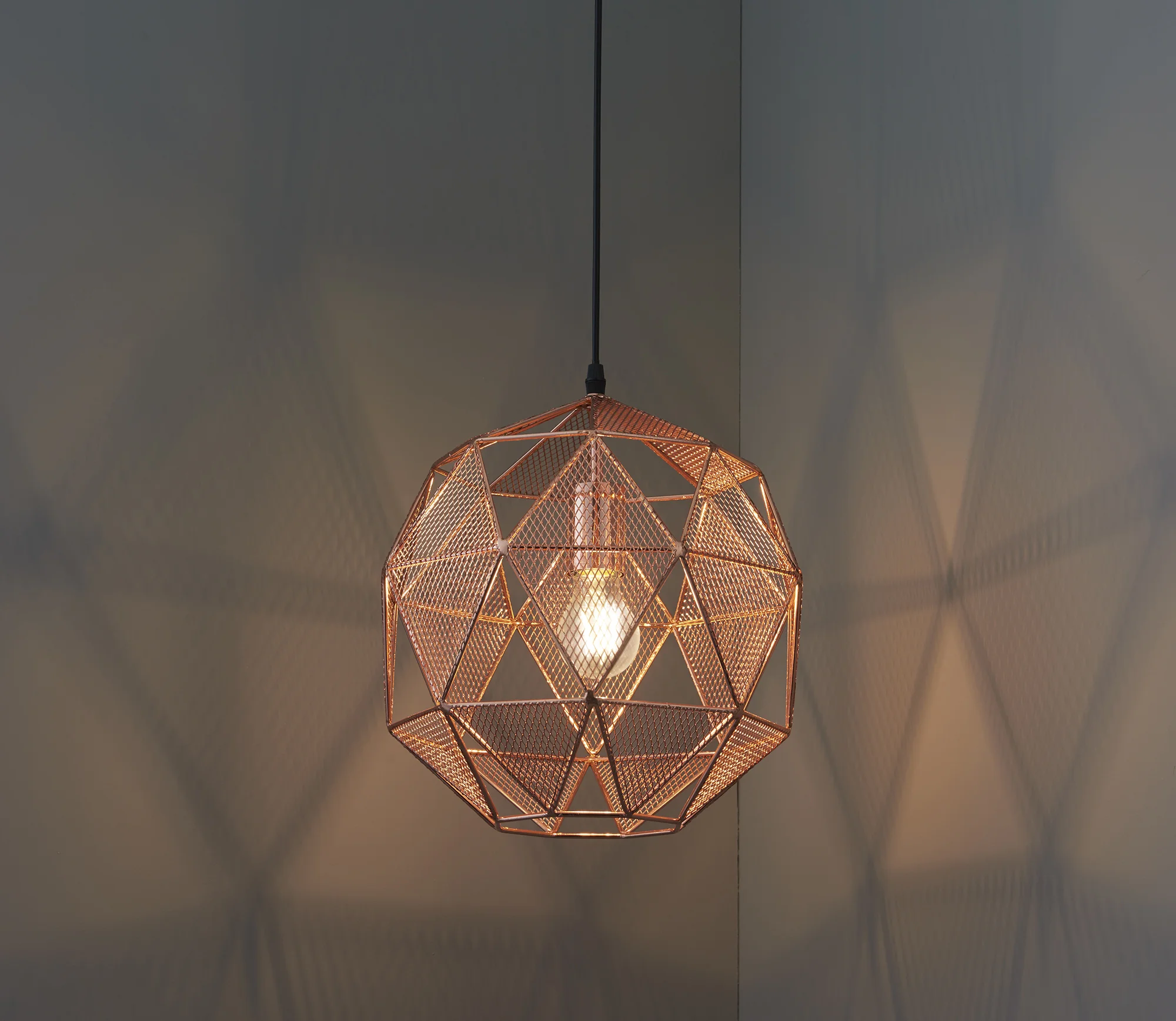 Lira - 240V Round Geometric Copper Wire Pendant Light Fitting - Image 3