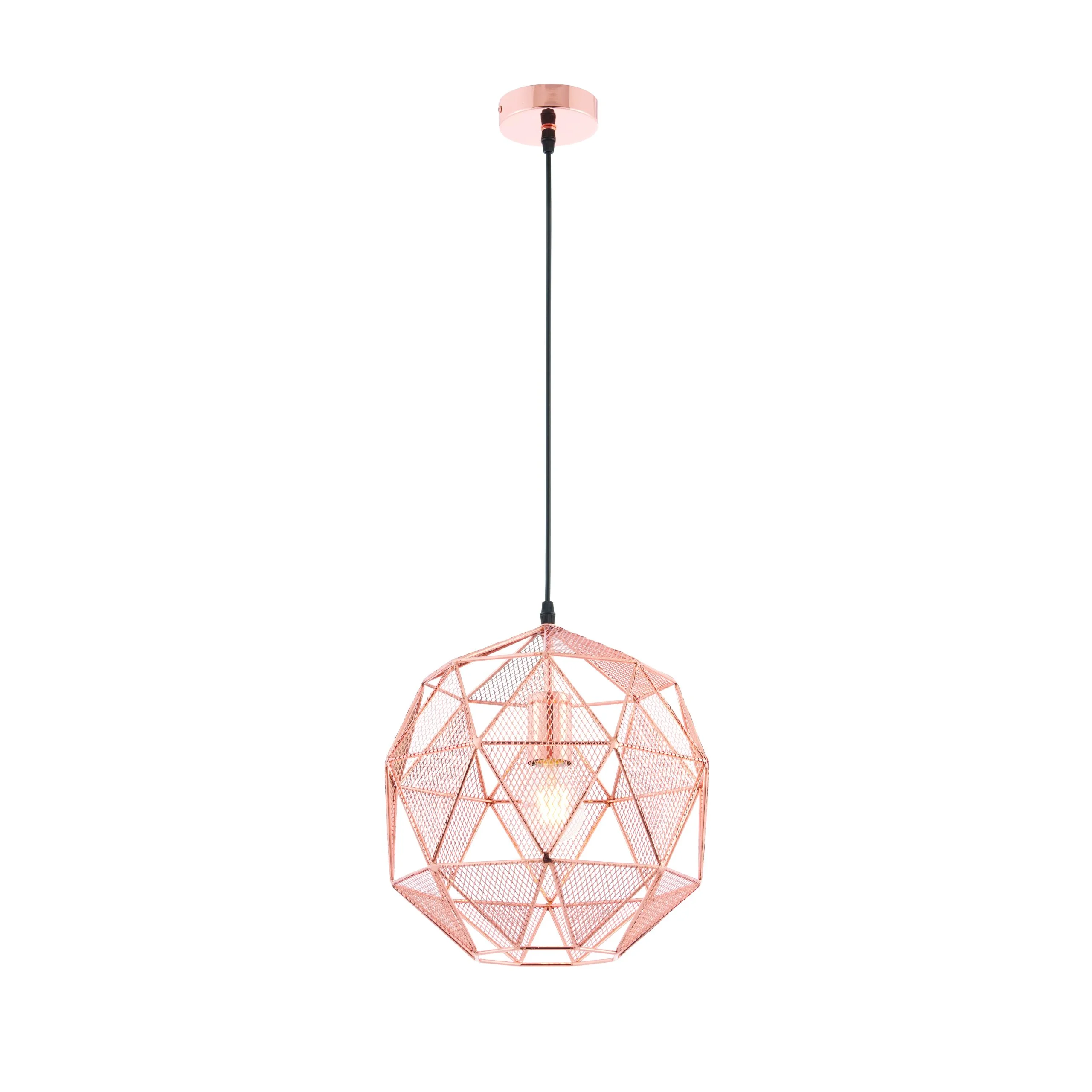 Lira - 240V Round Geometric Copper Wire Pendant Light Fitting