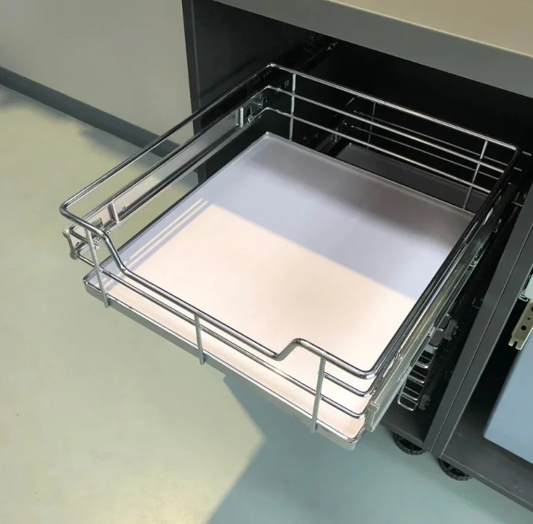 White Solid Base Cabinet basket with Chrome Wire