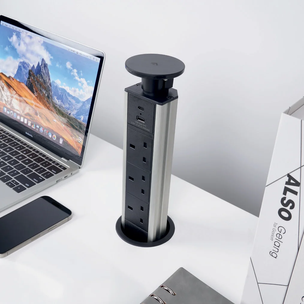Pop-up Socket Tower with 3 x 3 Gang and 2 x USB Sockets - Image 2