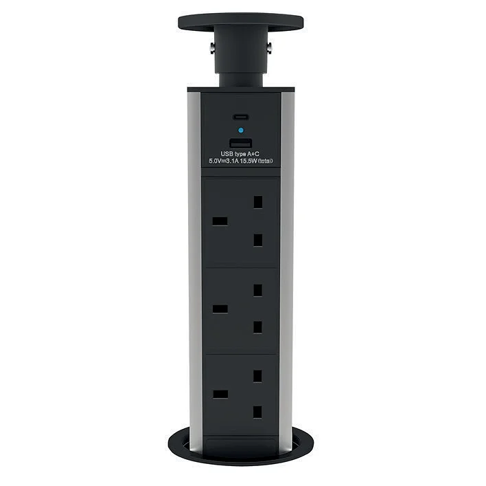 Pop-up Socket Tower with 3 x 3 Gang and 2 x USB Sockets - Image 4