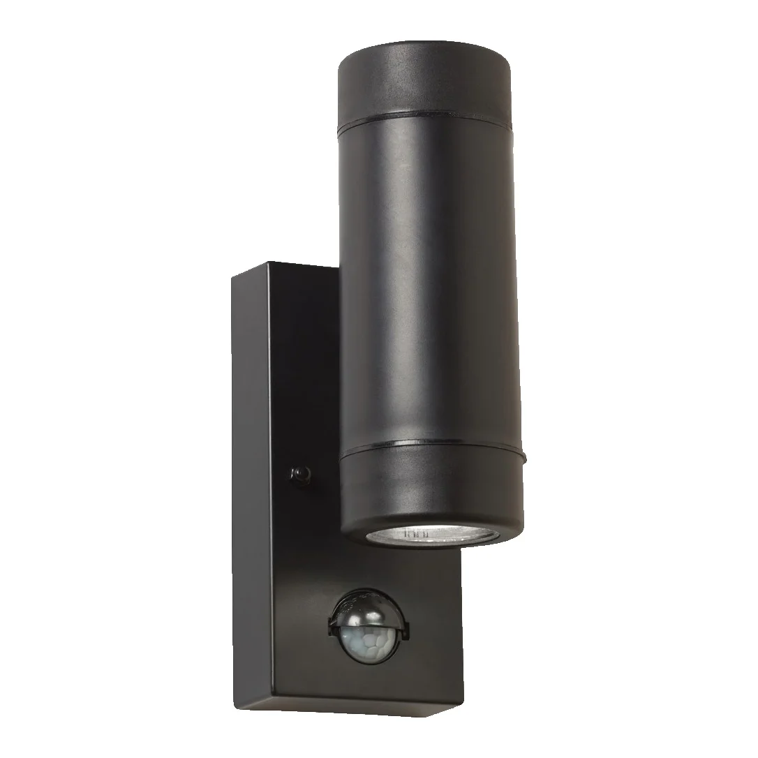 Black Up/Down Outdoor Wall Light Including Built-In PIR Sensor