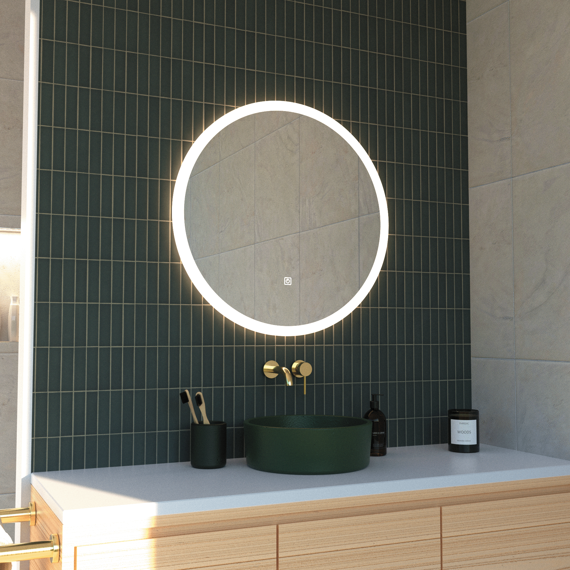 Kiev - Round LED Illuminated 600mm Mirror with Touch Control & Demister