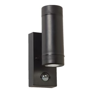 Black Up/Down Outdoor Wall Light Including Built-In PIR Sensor