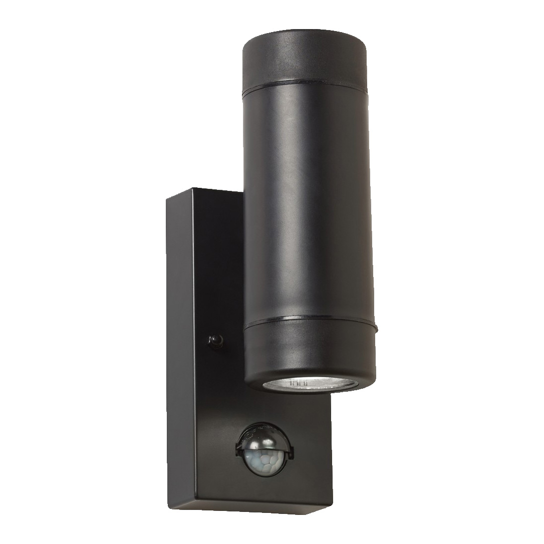 Black Up/Down Outdoor Wall Light Including Built-In PIR Sensor